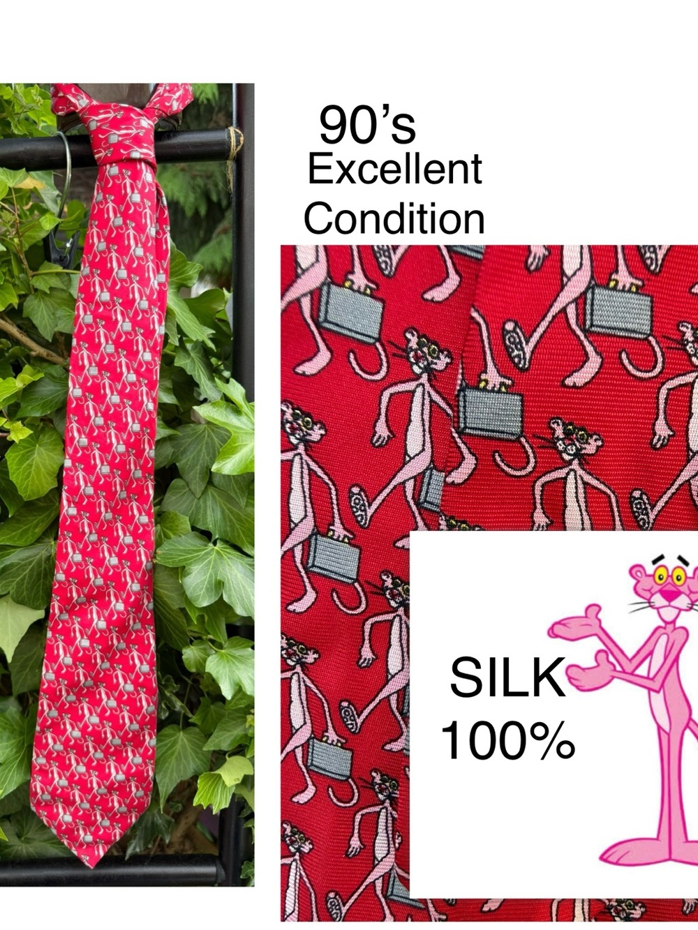 90’s Pink Panther SILK Tie, excellent condition 🌟 RARE VINTAGE